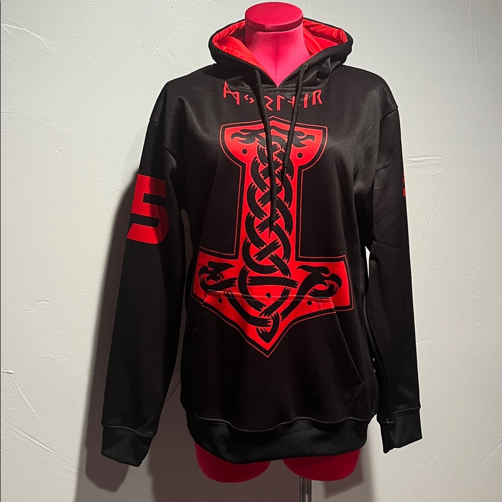 Black/Red Thors Hammer Pullover Hoodie (custom)